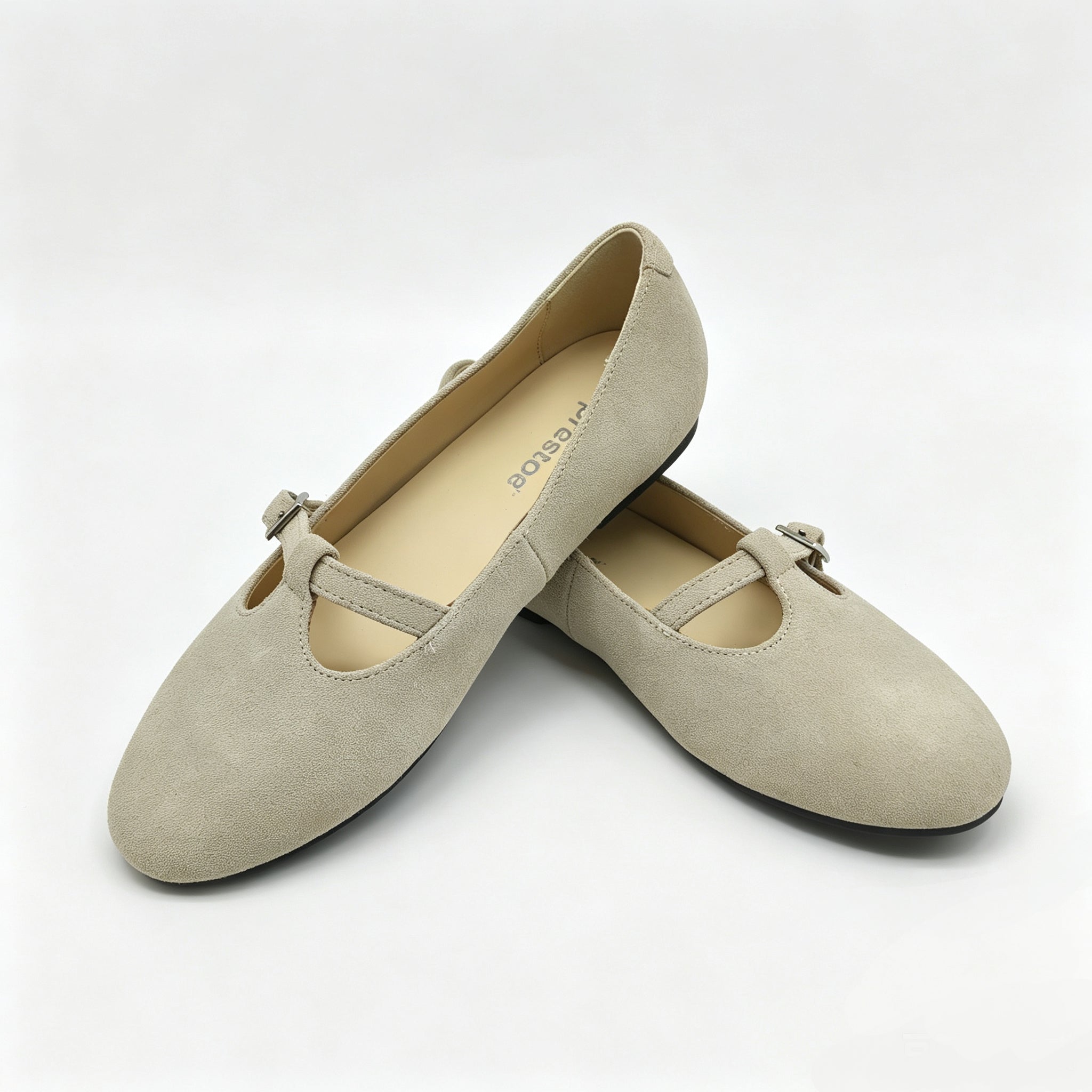 Off White Suede Low T-Strap -SG34