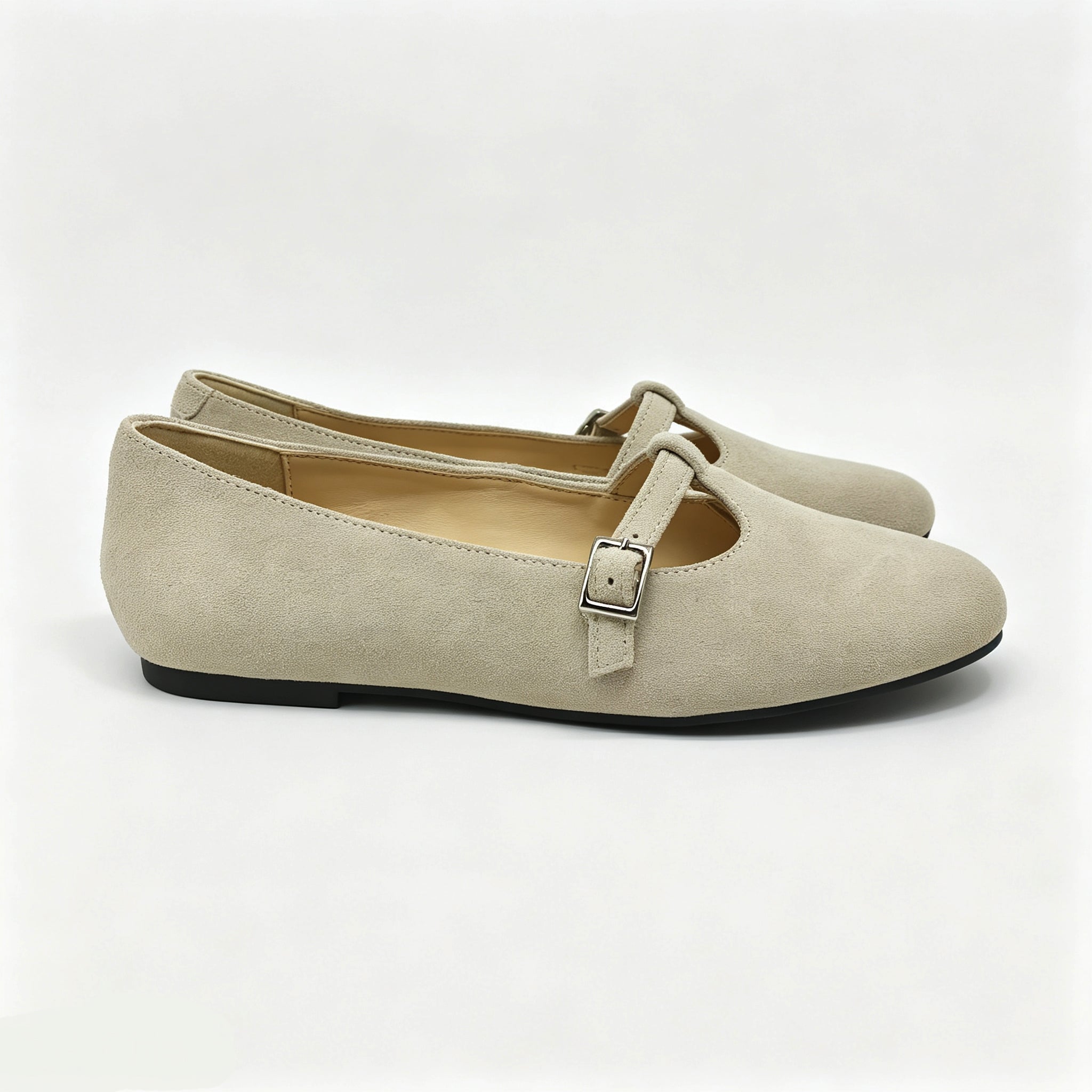 Off White Suede Low T-Strap -SG34