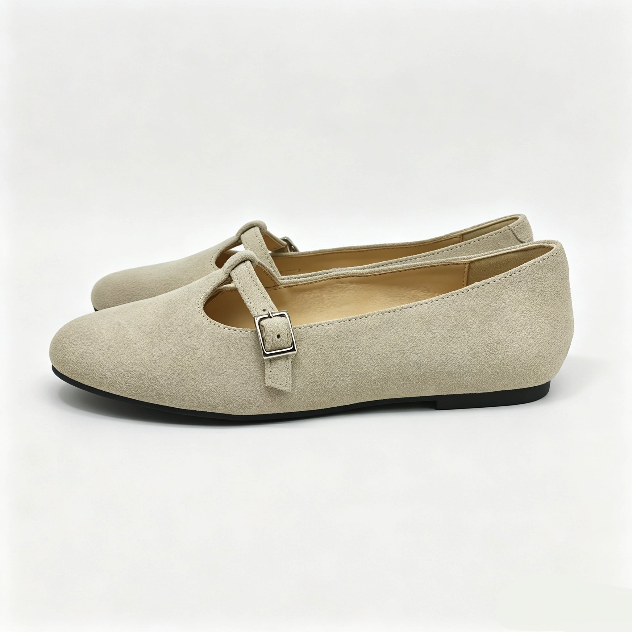 Off White Suede Low T-Strap -SG34