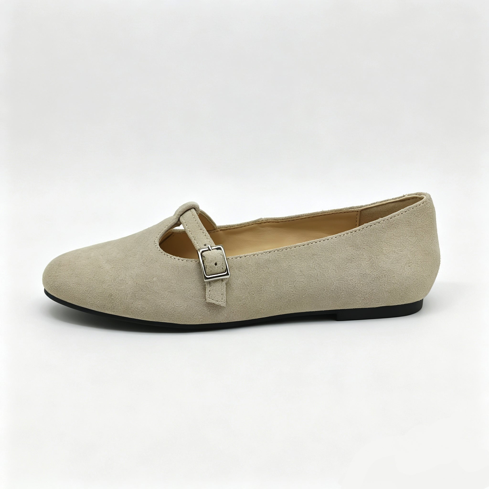 Off White Suede Low T-Strap -SG34