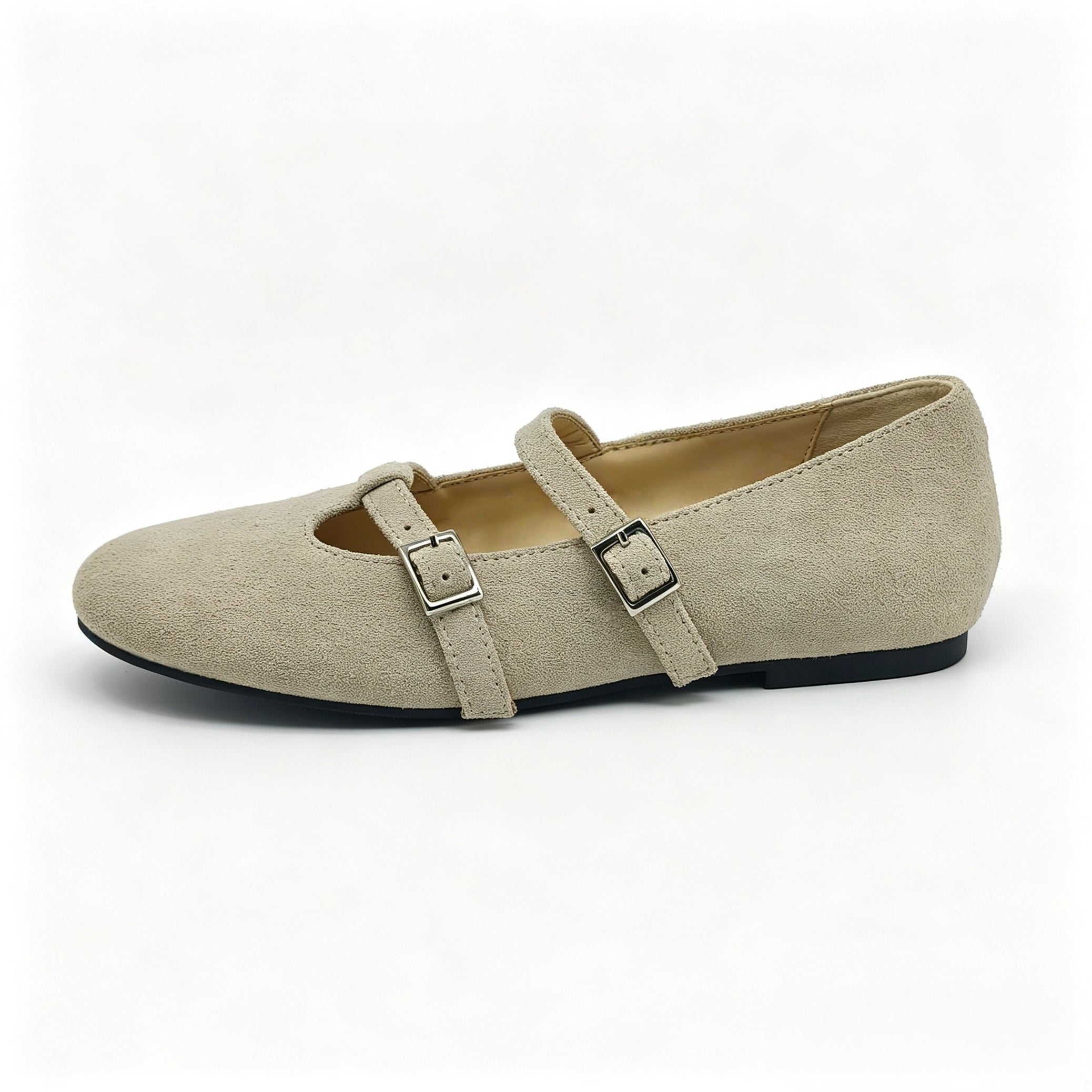 Off White Suede T-Strap, Mary Jane,-SG41
