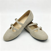 Off White Suede T-Strap, Mary Jane,-SG41