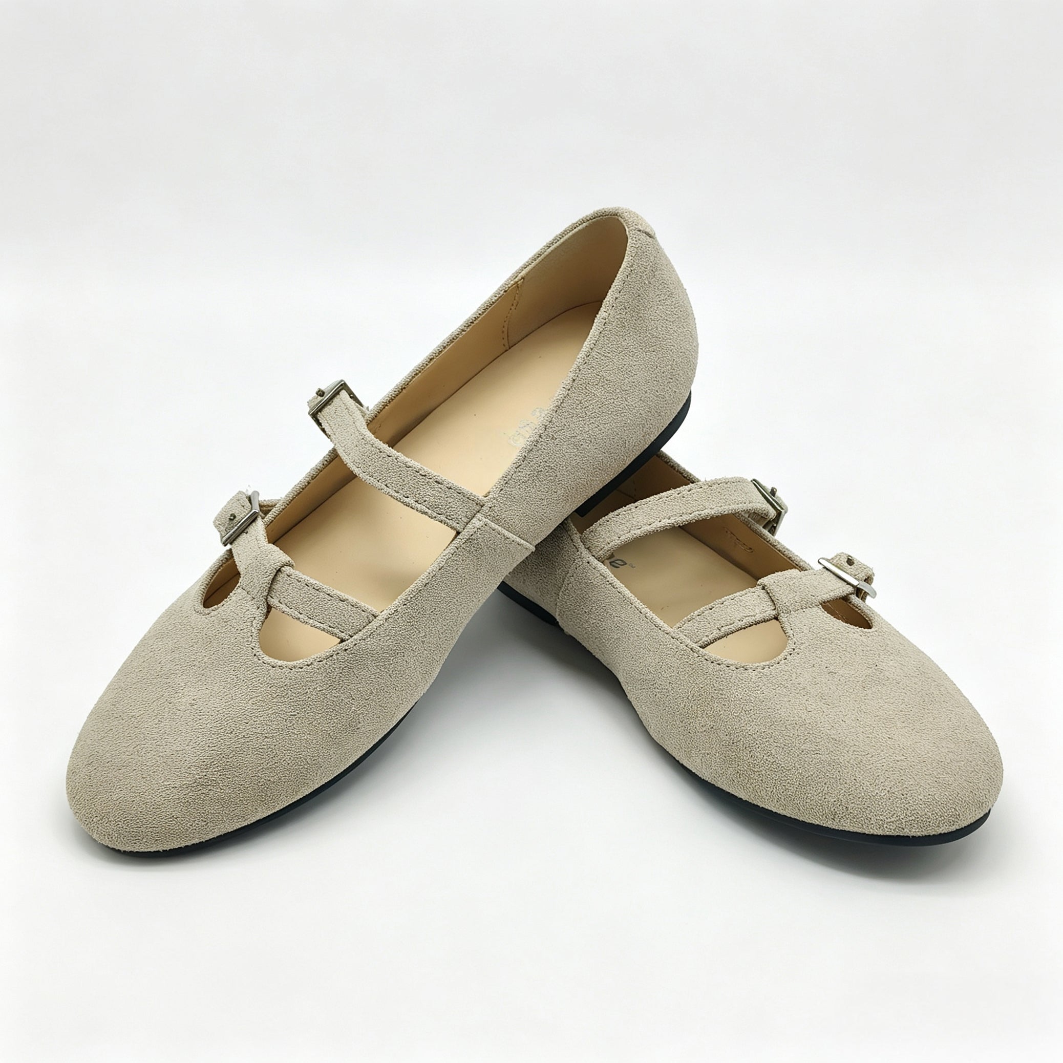 Off White Suede T-Strap, Mary Jane,-SG41