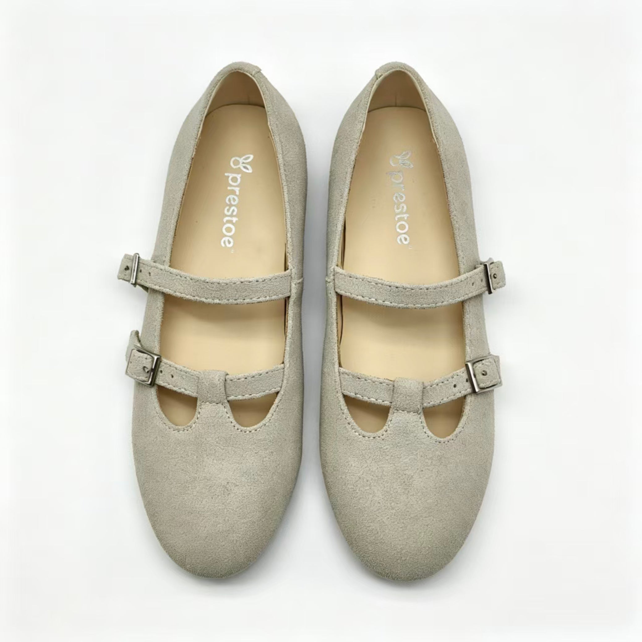 Off White Suede T-Strap, Mary Jane,-SG41