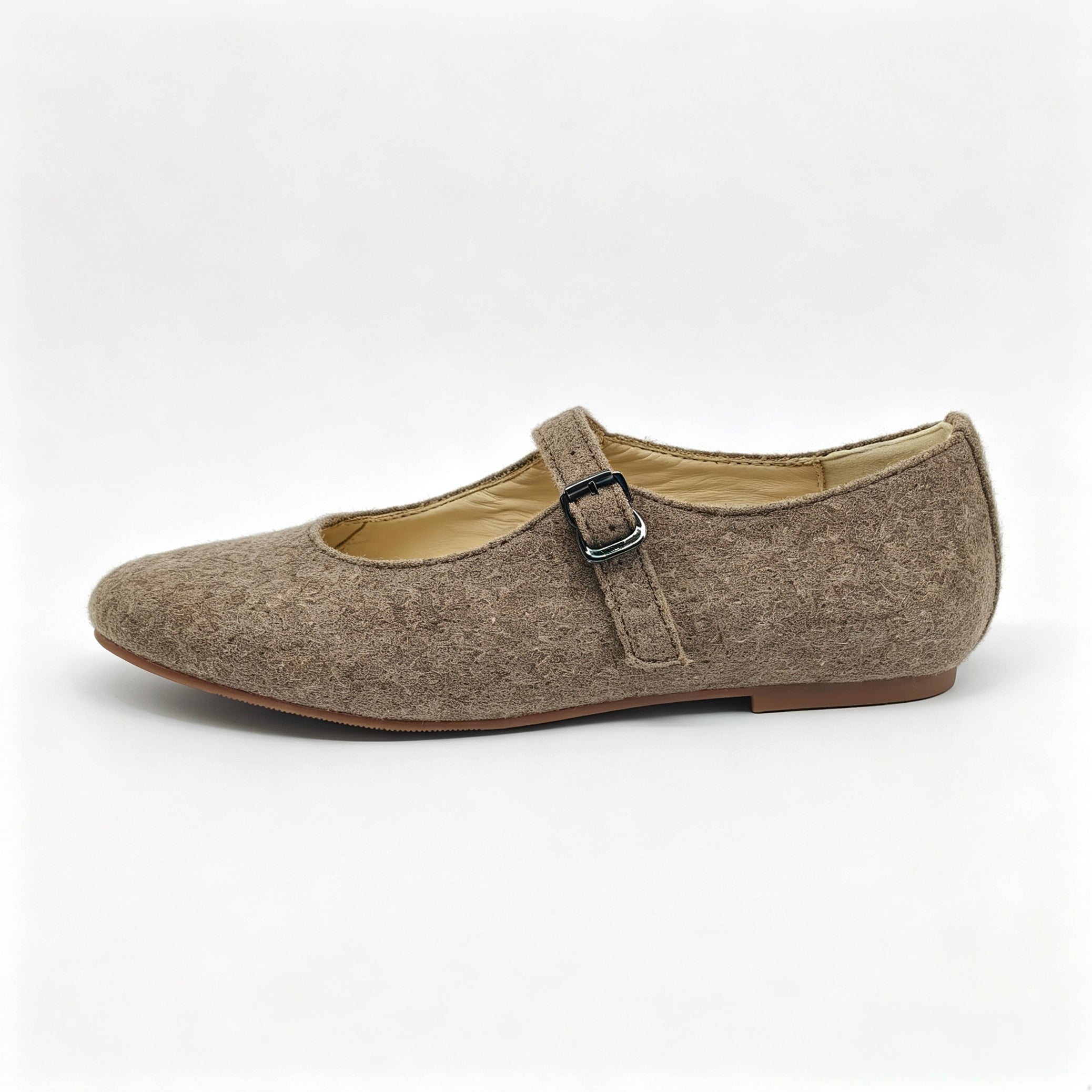 Taupe Flannel Mary Jane-SG54
