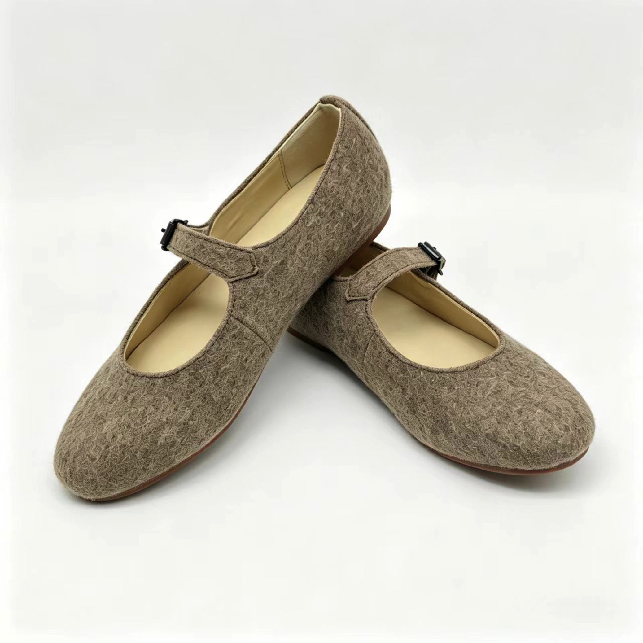 Taupe Flannel Mary Jane-SG54