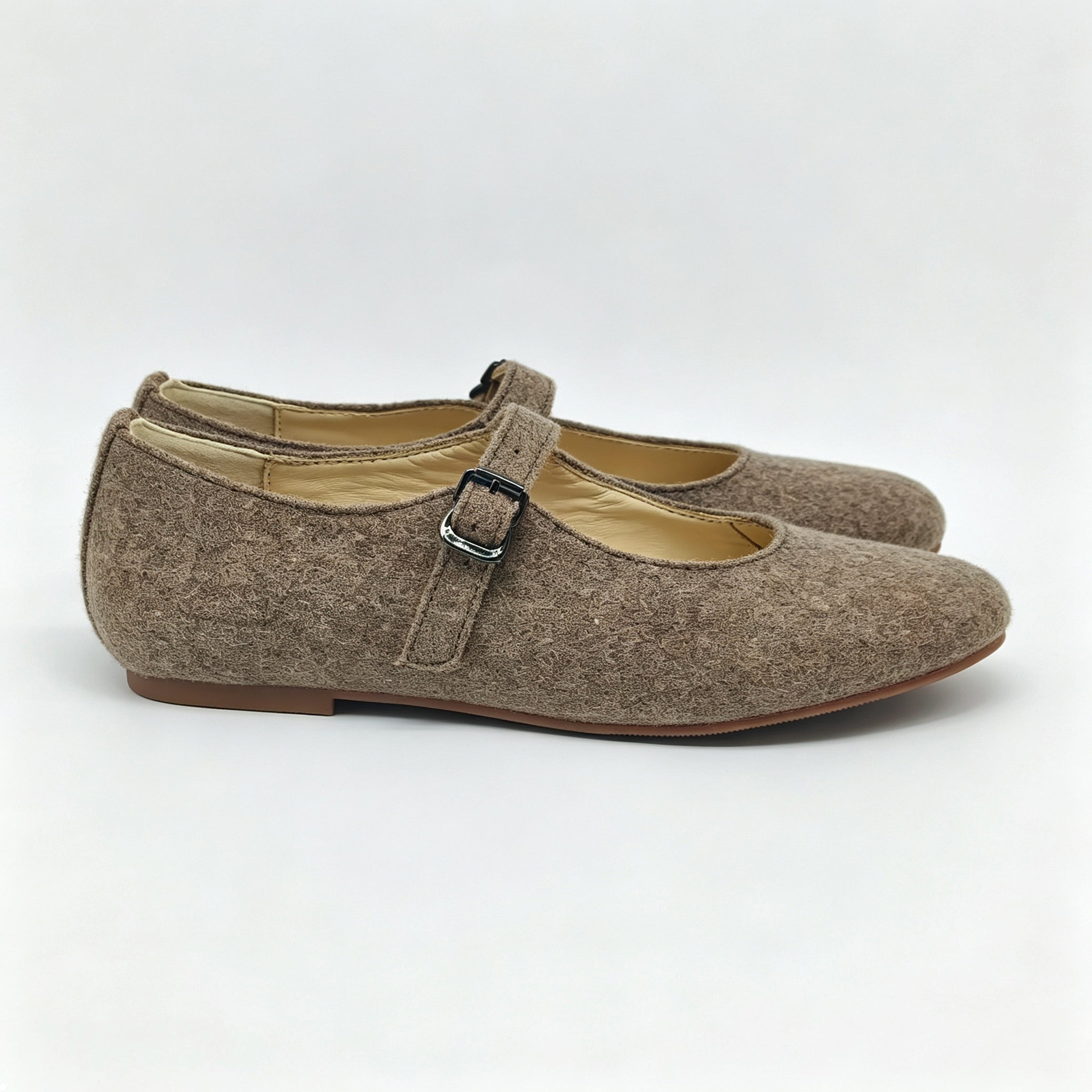 Taupe Flannel Mary Jane-SG54