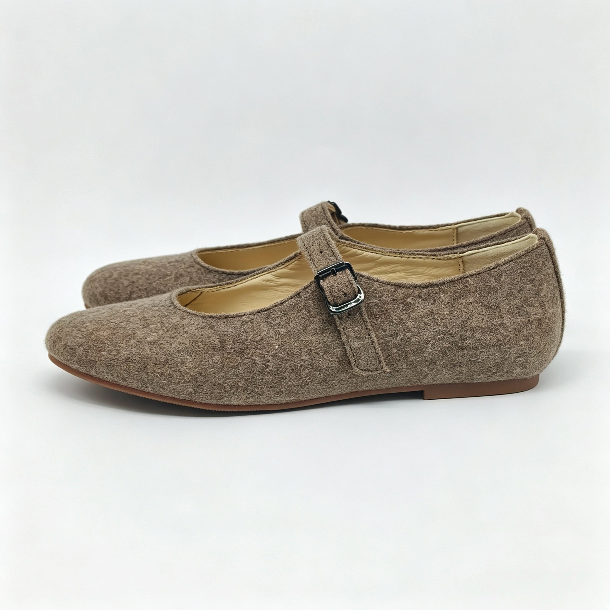 Taupe Flannel Mary Jane-SG54