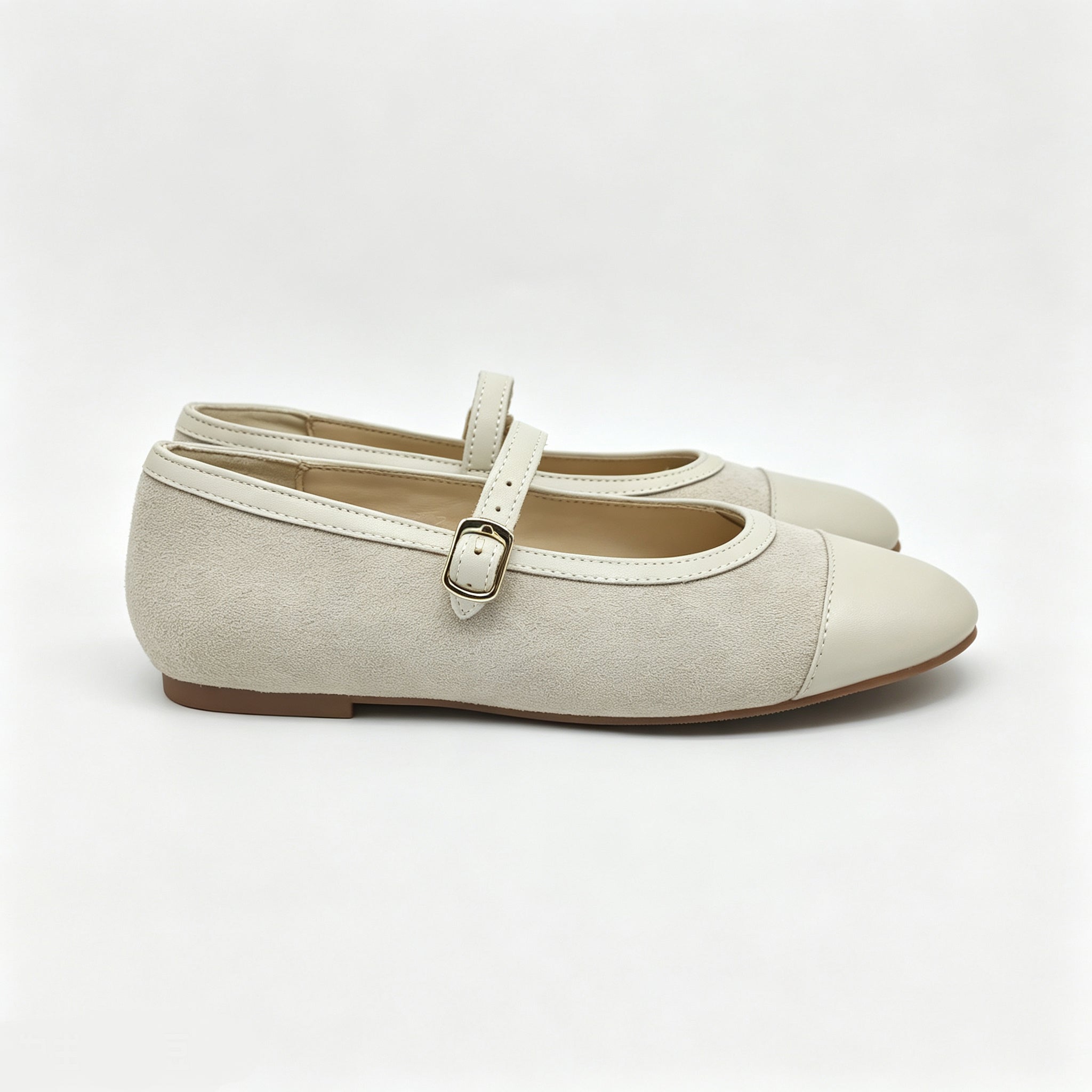 Off White Suede Cap-Toe Mary-Jane - SG61