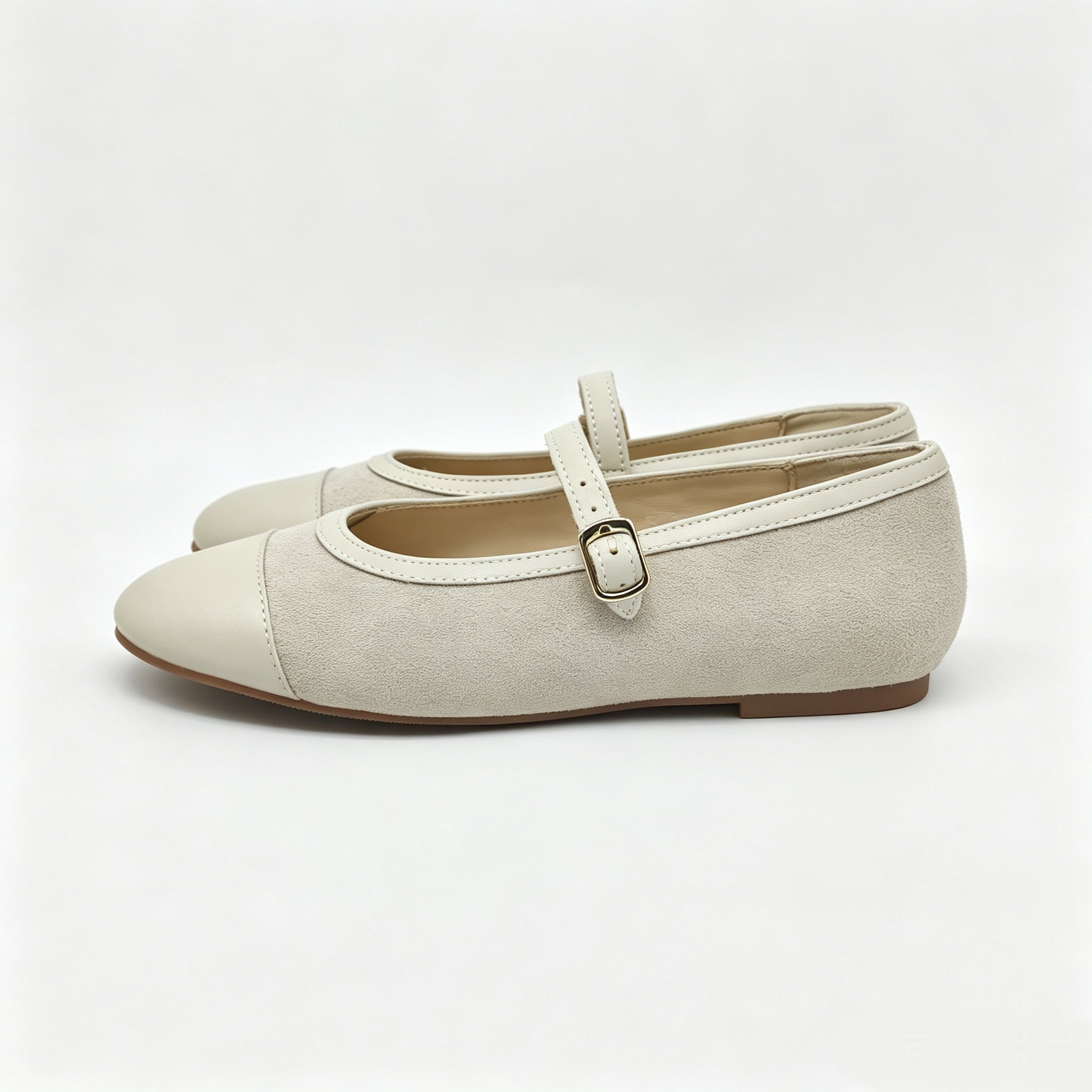 Off White Suede Cap-Toe Mary-Jane - SG61