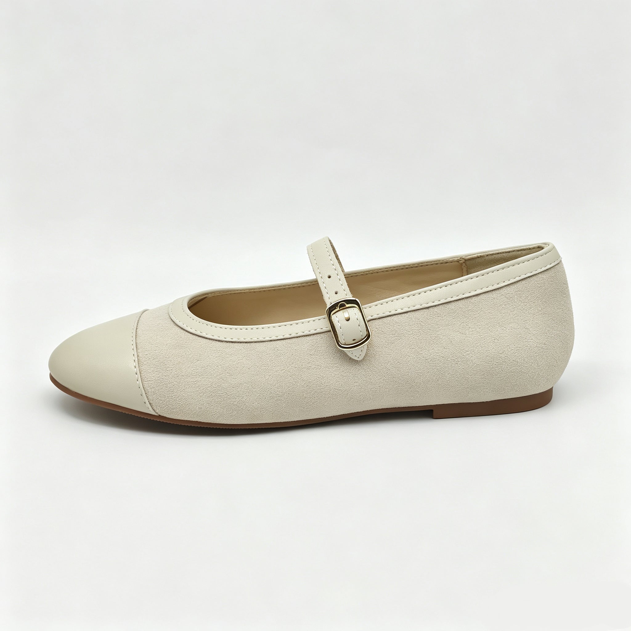 Off White Suede Cap-Toe Mary-Jane - SG61
