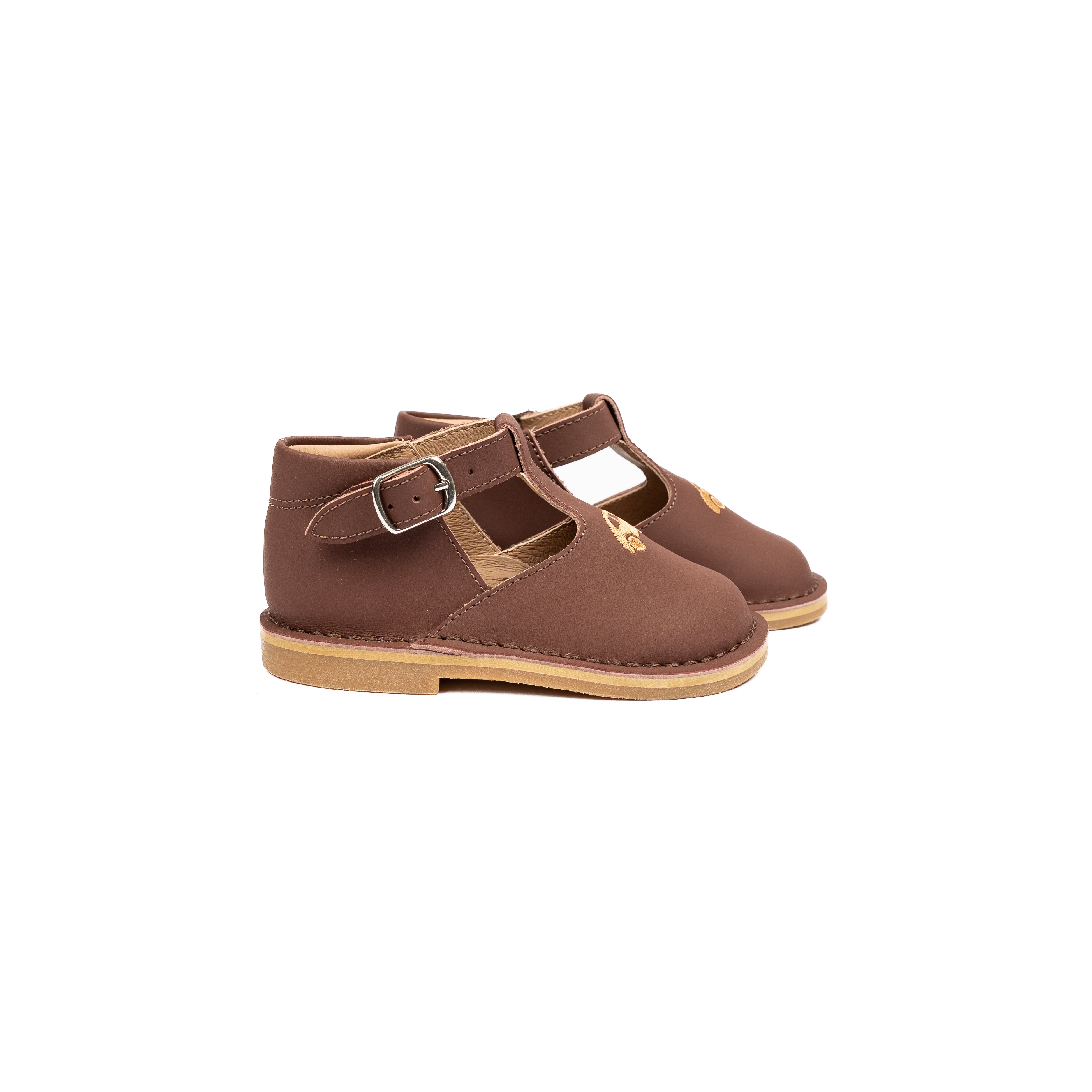 Brown Nubuck T-Strap Buckle-WY13