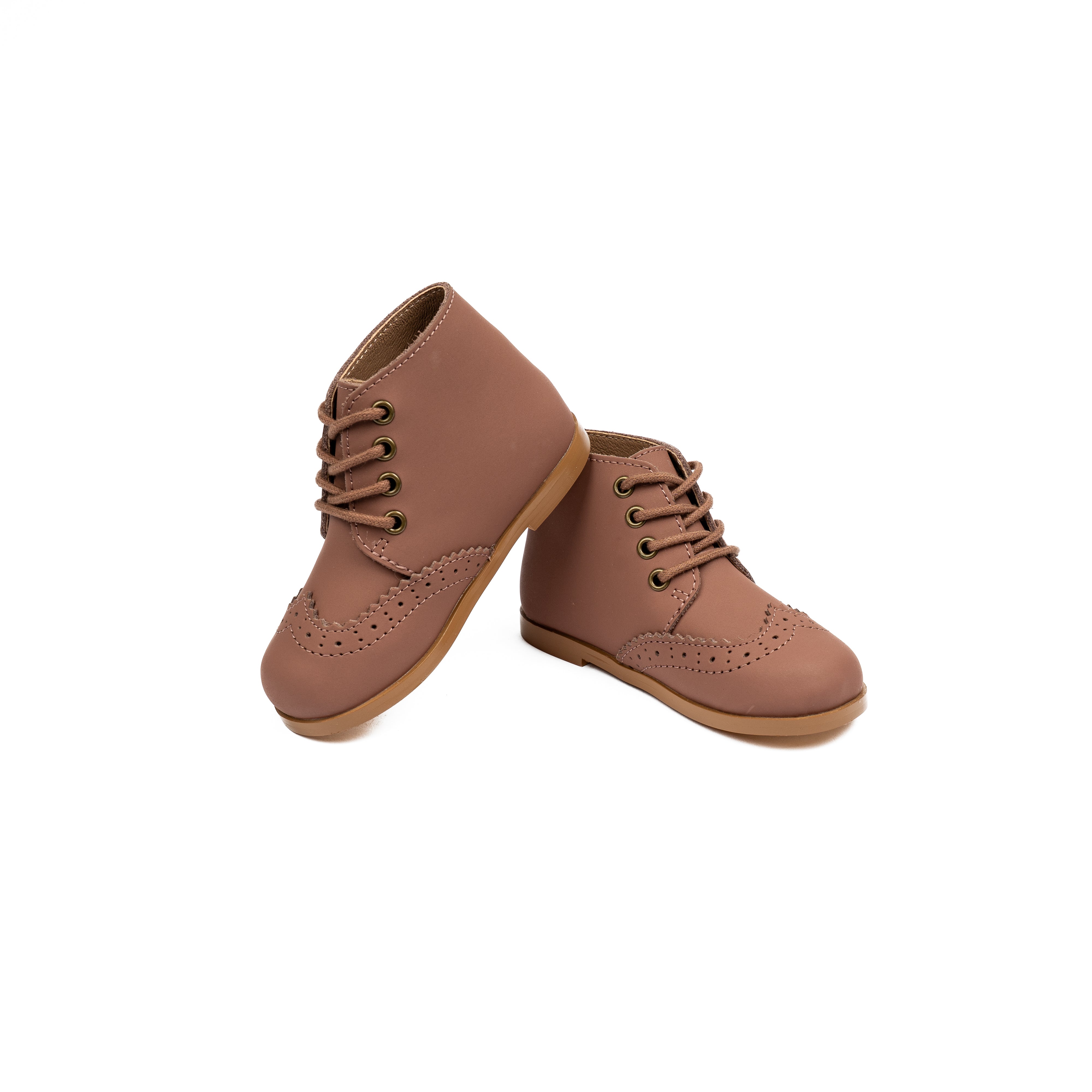Brown Leather HiTop Laced Shoe-WY42