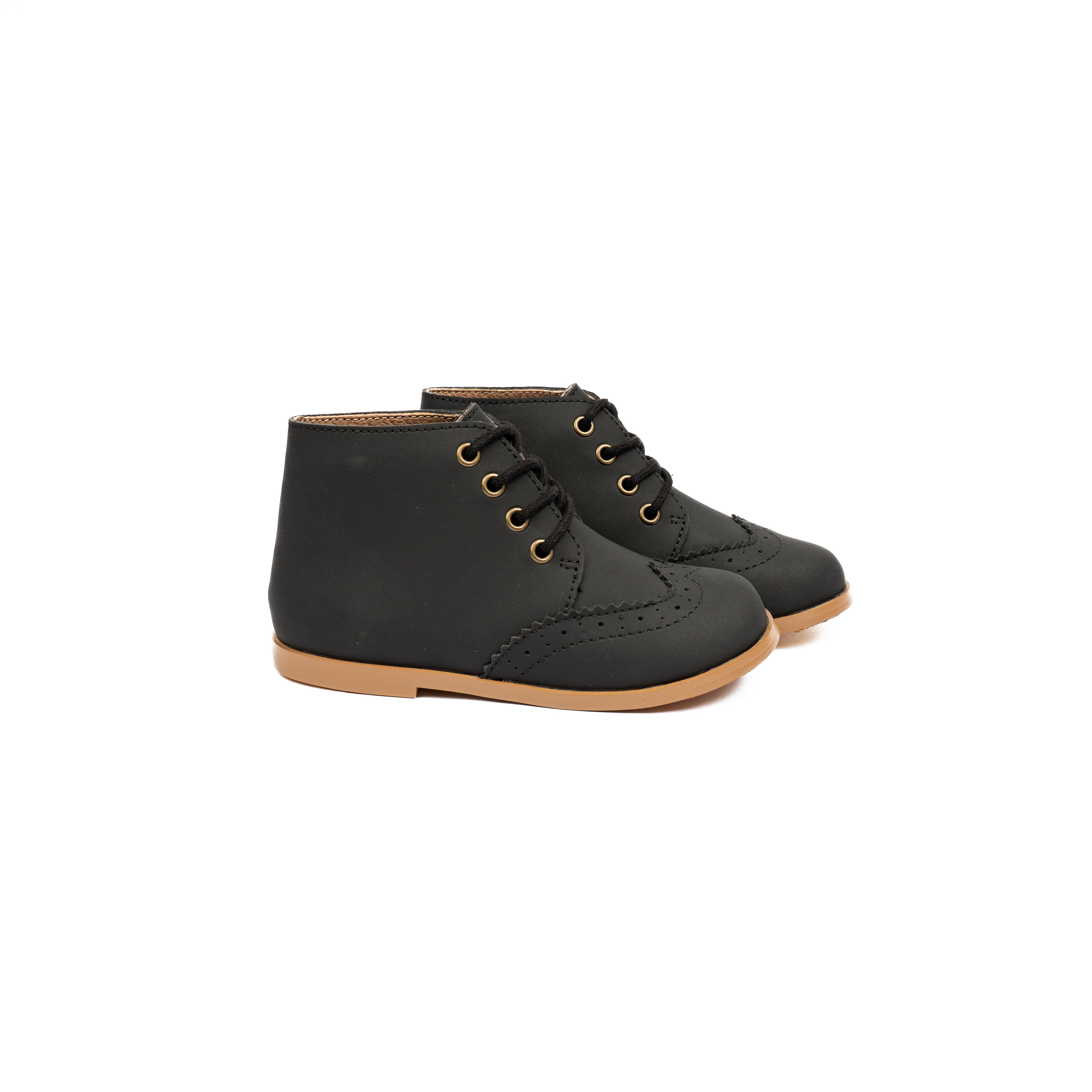 Black Leather HiTop Laced Shoe-WY43