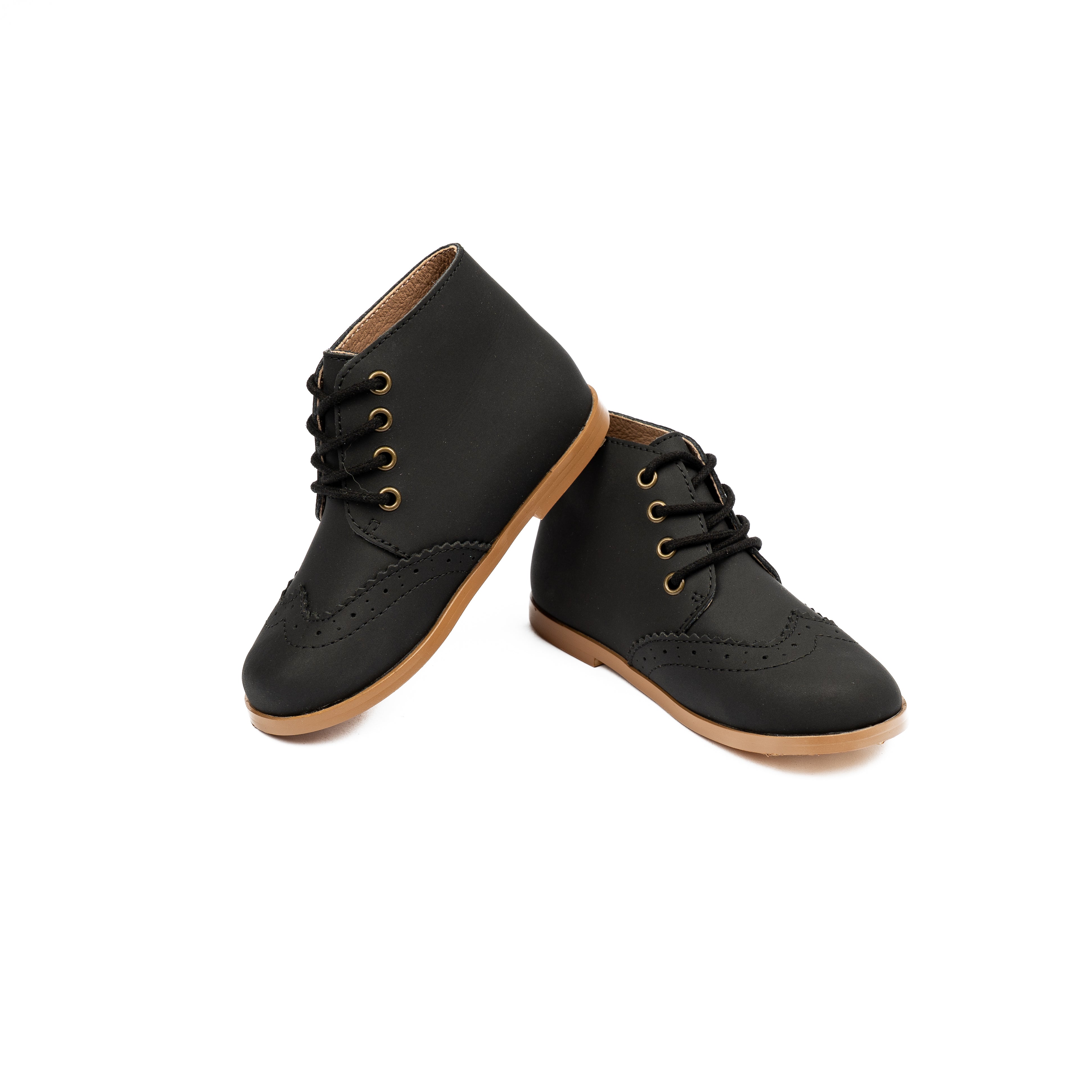 Black Leather HiTop Laced Shoe-WY43