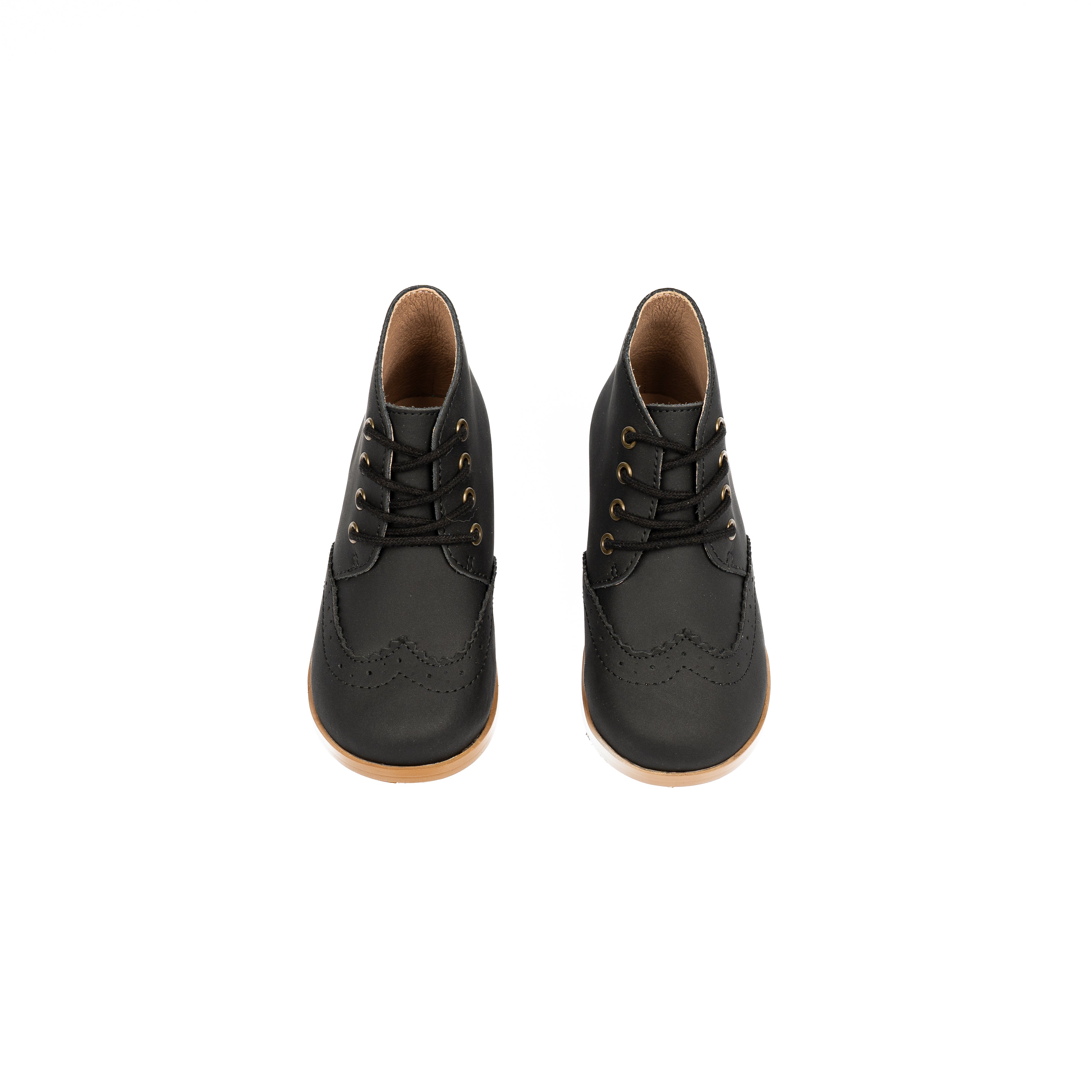 Black Leather HiTop Laced Shoe-WY43