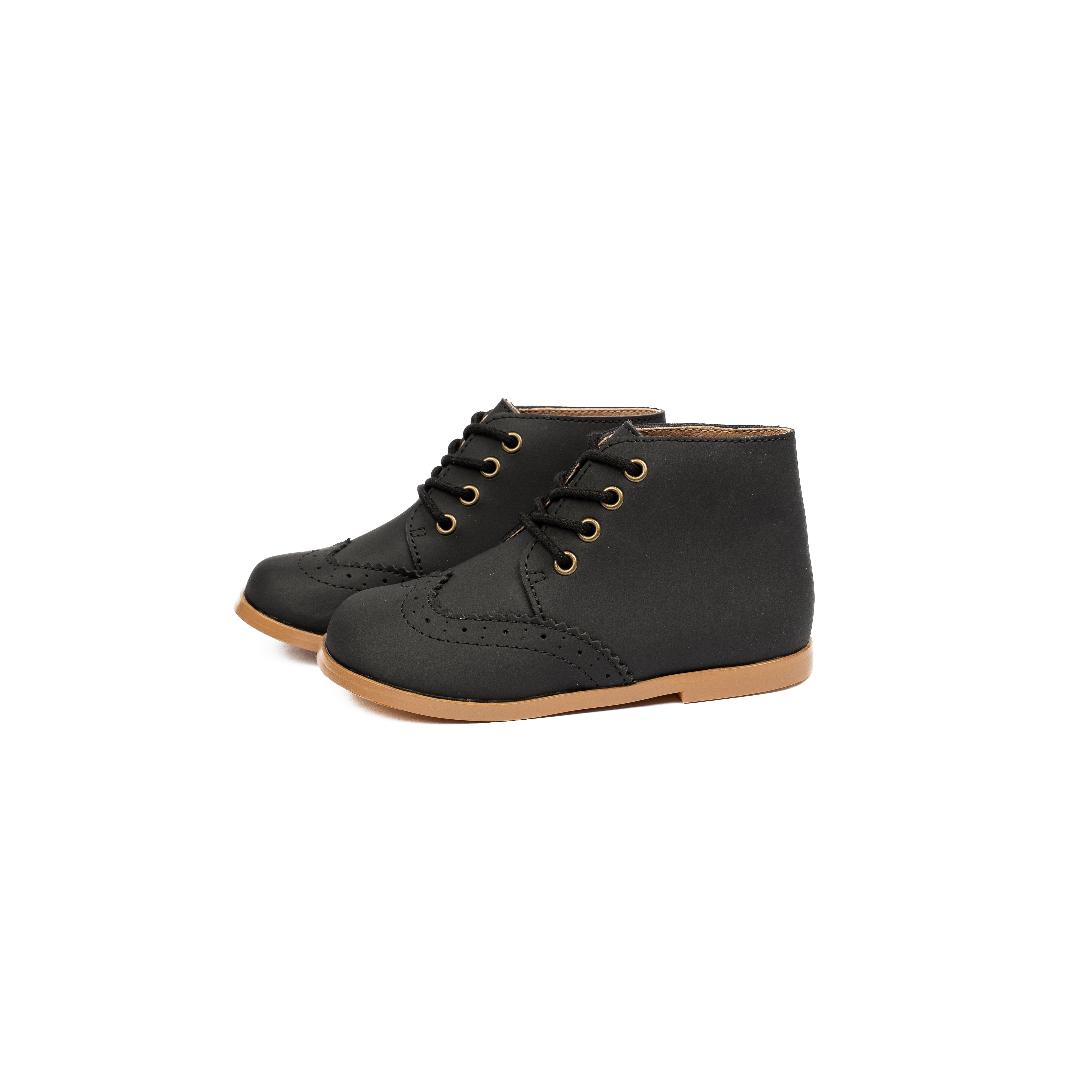 Black Leather HiTop Laced Shoe-WY43